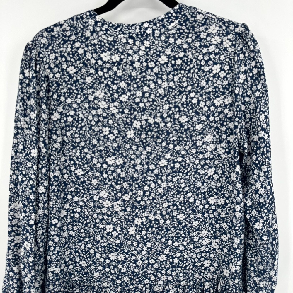 Mi Ami Mini Dress Womens Medium Blue White Boho Floral Rayon Pleated Long Sleeve - Picture 7 of 11